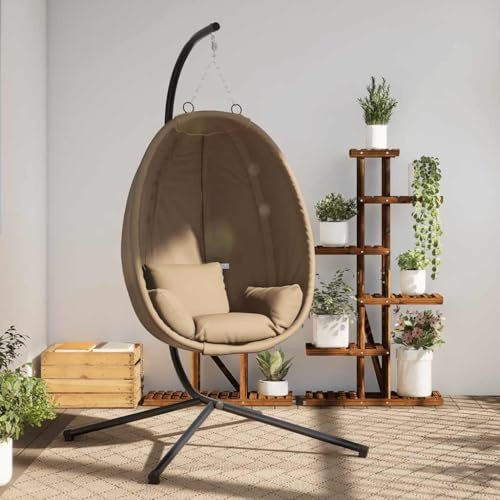 Mokuyary 340074101 - Silla colgante con forma de huevo y soporte de ratán y acero para silla de relajación, silla columpio para salón, jardín, terraza, esquina de lectura, exterior, balcón 340074101