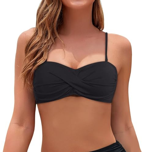 Top de Bikini Bandeau para Mujer Bikinis Mujer Push Up con Tirantes Desmontables sin Tirantes Parte Superior del Traje de baño (Solo Top)