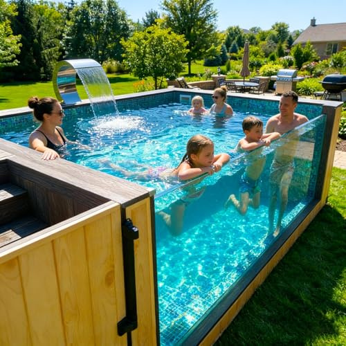 Piscina modulare personalizzata per container con finestra in vetro e controllo intelligente della temperatura, guscio per piscina fuori terra in fibra di vetro per feste all'aperto in cortile