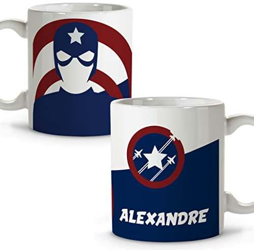 LolaPix Tazza Personalizzata per Supereroi con Nome. Regalo Geek. Vari Disegni e Colori Interni. Capitano