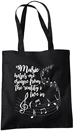 Bang Tidy Clothing Canvas Tote Bag for Women, Organic Cotton Shoulder Bag, Reusable Bags for Shopping, Groceries, Gift bags, Book Bag, Travel Bag - Shopper Bags - Music Helps Me - BLACK