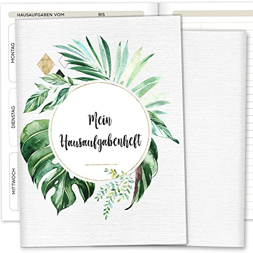OLGS Hausaufgabenheft Hülle Tropical Green inkl. Heft Schulheft Schutzhülle Umschlag Geschenkidee Einschulung Grundschule (ohne Personalisierung, Tropical Green 08)