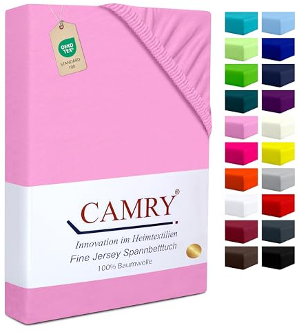 Camry Spannbettlaken 90x200cm - 100x200cm Hellrosa Baumwolle Bettlaken Jersey Spannbetttuch Oeko-Tex