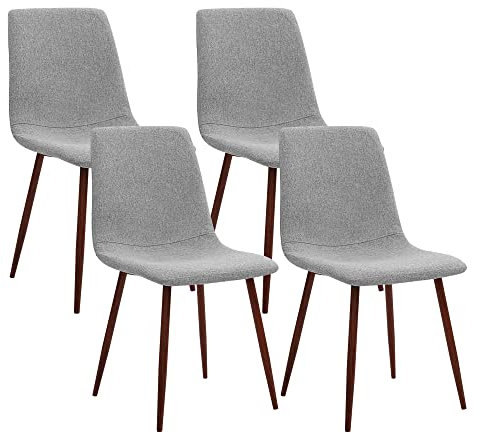 CangLong Set di 4 sedie da pranzo Sedie da cucina imbottite retrò per la sala da pranzo, sedie scandinave in tessuto premium con gambe in metallo, grigio