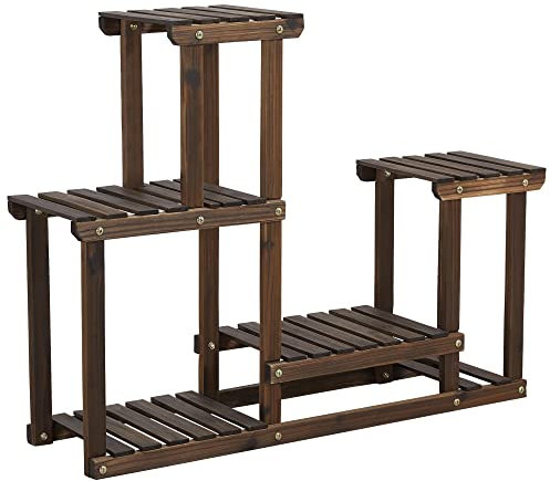 Yaheetech Pflanzenregal Holz, Blumenregal mit 4 Ebenen, Blumenständer Garten, Pflanzentreppe mehrstöckig, für Indoor Balkon Wohzimmer Outdoor Dekor 95x25x73 cm