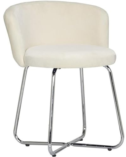 Hillsdale, Marisol Round Metal and Upholstered Vanity Stool with Scoop Back for Makeup Room or Bathroom, Off-White