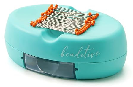Beaditive Magnetkissen mit Schublade - Starker Magnethalter für Nähnadeln - 50 Glaskopfnadeln inklusive - schicker Korb für Nähnadeln, Büroklammern, Schrauben - Türkis