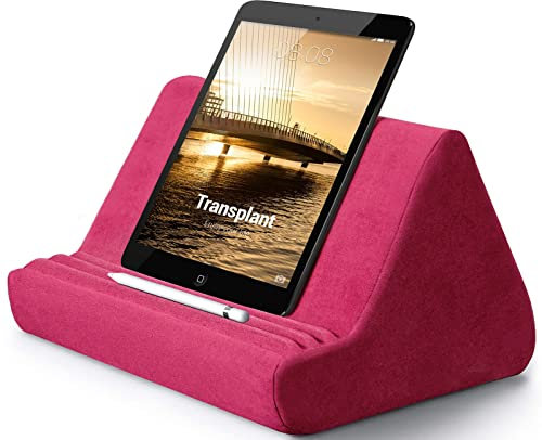 Transplant Support de Tablette Doux avec Poche, Support de Tablette réglable, 3 Angles de visualisation, Support pour lit, canapé, Compatible avec iPad, tablettes, liseuses, Smartphones (Rose)…