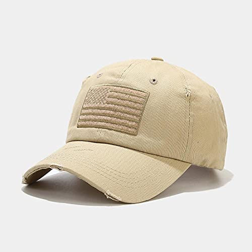 YUNHOME Baseball Kappe Schirmmütze Baseball Cap Basecap Kappen Nationalflagge Muster Gebrochene Loch Baseballkappe Trend Hip-Hop-Kappen Für Männer Und Frauen Im Freien Freizeithüte-Khaki_Einstellbar