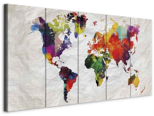 murando Acoustic Canvas Wall Art World map 225x90 cm / 89 x 35 picture with acoustic foam sound absorption print image Artwork 5 pcs room acoustics soundproofing k-A-0246-b-m
