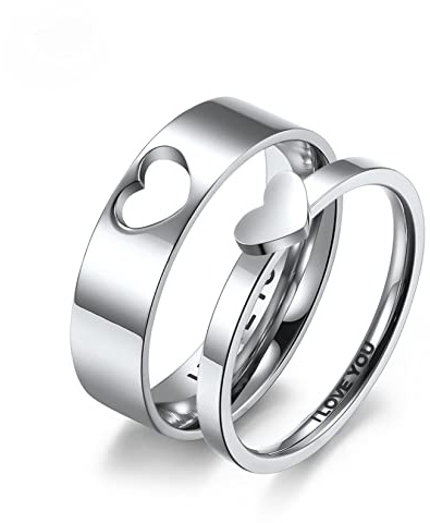Yifnny Passende Ringe für Paare, Paar Herzringe Set Paarringe I LOVE YOU Passende Herz Versprechensringe für Sie und Ihren Verlobungs Ehering