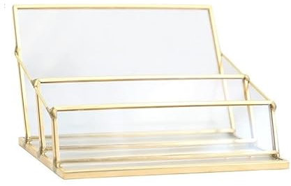 Glas Visitenkartenhalter Gold Metall Visitenkartenständer, Transparent Visitenkarten Aufsteller Visitenkartenbox, Namenskartenständer Visitenkarten Organizer Für Office Desktop Countertop
