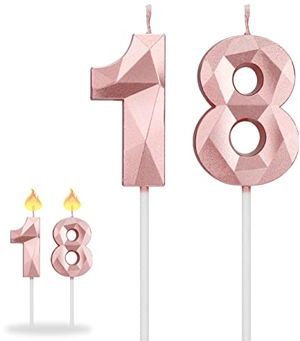 Winkwinky Rosa Zahl 18 Geburtstagskerzen Rosa | 2 Stück geruchsfreies Wachs, für Geburtstag, Hochzeit und Jubiläumskuchen