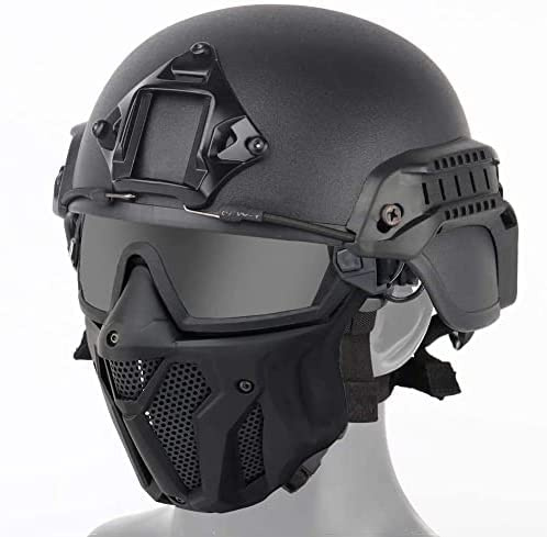 Casco Tattico Airsoft e Set di Maschere di Protezione Integrale, con Occhiali Antiappannamento Rimovibili Casco FAST per Paintball CS
