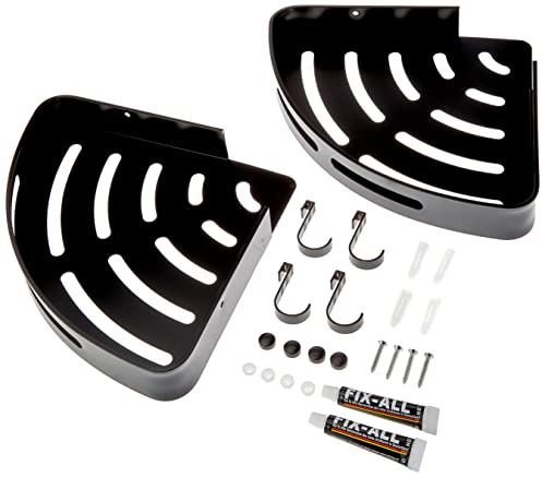 SXCDD Estante de baño negro con 2 estantes de ducha con 4 ganchos ajustables de acero inoxidable cromado para baño, inodoro, cocina