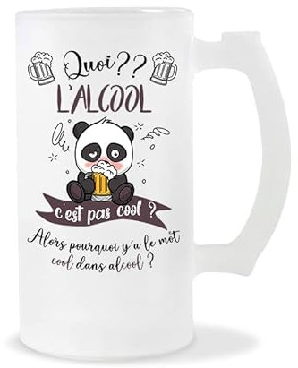 Planetee Chope de bière l'alcool c'est pas cool panda | Verre pinte de bière idée cadeau personnalisé drôle et original pour collègue de travail famille et amis