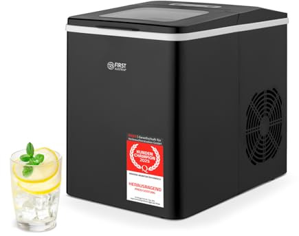 TZS First Austria - Eiswürfelbereiter 1,8L - 150W - mit Kühlkompressor - 9 Eiswürfel in 7-9 Min - Würfel S/L - 12kg/24h Kapazität - Mobiler Ice Cube Maker - Schwarz