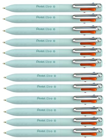 Pentel BXC470-LC 4-Farben-Kugelschreiber iZee, Farbauswahl (orange/hellblau/pink/violett) über seitliche Drücker in Schreibfarbe, 0,5 mm Strichstärke, nachfüllbar, 12 Stück