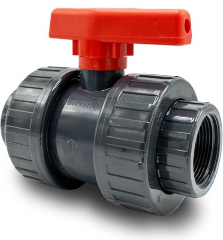 Baumaxxe I Valvola a sfera in PVC con filettatura interna I 1 1/2 x 1 1/2 I raccordo a vite per raccordi con AG I rubinetto di intercettazione a 2 vie I connettore per tubi in PVC I bm038