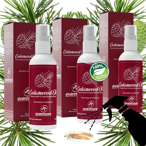 Cedarwood Oil Moth Repellent Repeller Spray Natural Safe Clothes Carpet Curtain Moths Insect pests 100ml Prevention Deterrent Wardrobe Cupboard Drawers Clothing Essential Oil Protection Effective (3)