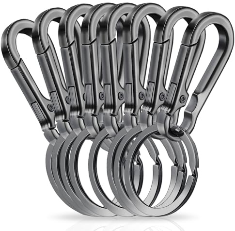 Amaxiu 8 Stück Robuster Karabiner Schlüsselanhänger, Zinklegierung Schlüsselanhänger mit Schlüsselring Schnellverschluss Metall Schlüsselanhänger Clips Schlüsselanhänger Halter Organizer (grau)