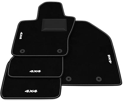 Italian Carpet Fumatten kompatibel mit Jeep Compass 2017-2025, 4x4 Stickerei, mageschneiderte Automatten Set, Teppichboden, Autoteppich, Schwarz, 85 cm x 55 cm x 4 cm