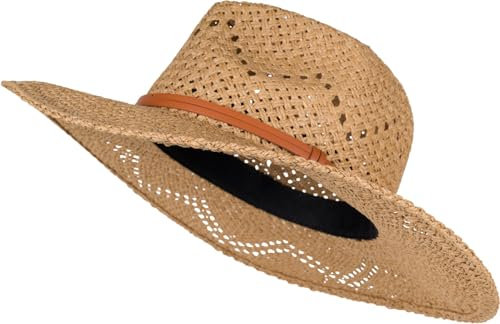 styleBREAKER Unisex Panama Strohhut mit breitem Stoff Zierband, Sommerhut Einfarbig, Papierhut, Sonnenhut 04025044, Farbe:Braun