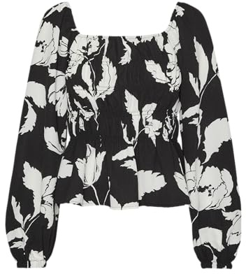 VERO MODA VMMACHA L/S Short Smock TOP WVN GA, Black/Aop: myra, M