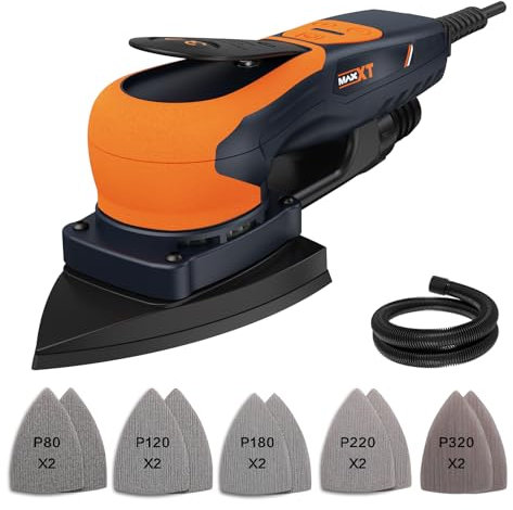 MAXXT levigatrice mouse con motore brushless, 350W, levigatrice orbitale 3mm, 4000-10000RPM, superficie di levigatura 100 * 152 * 152mm, ideale per levigare in spazi ristretti