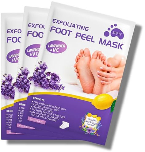 3 Pairs Foot Peel Mask, Exfoliating Foot Peeling Mask for Hard Skin, Callus Remover, Moisturising Socks for Foot Care, Repair Cracked Heel, Dead Skin, Foot Mask for Baby Soft Skin, Vegan - Lavender