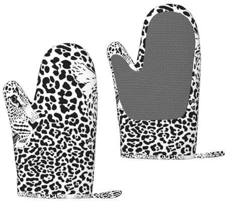 Leoparden-Tiger-Druck Schwarz und Weiß, Silikon-Ofenhandschuhe, rutschfeste Kochhandschuhe, hitzebeständige Backhandschuhe, EIN Paar
