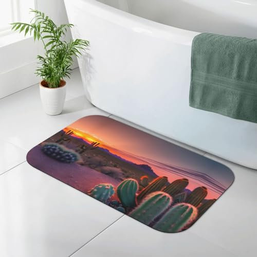 GaxfjRu Alfombrilla de baño grande de tierra de diatomeas con diseño de cactus y atardecer, antideslizante de secado rápido, 19.7 x 31.5 pulgadas