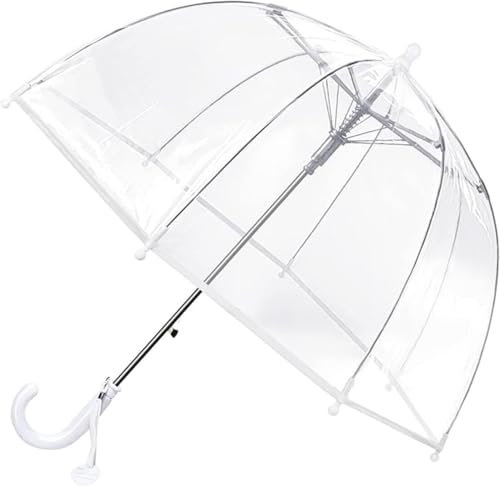 Generisch Parapluie transparent à bulles pour enfants, garçons et filles, avec fermeture anti-pincement et poignée à crochet adhérente, Bordure blanche, S