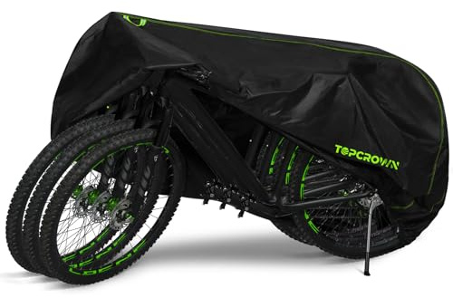 Topcrown Bike Cover Waterproof Outdoor Storage for 3 Bikes, Bicycle Cover Rain Sun UV Dust Wind Proof with Storage Bag for Mountain Road Bike/Ebike (210D Black+Green, XXXL Size for 3 bikes)