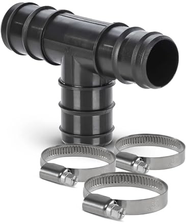 Pool Schlauchverbinder 1x T-Stück 38 mm für Schwimmbadschlauch im Set inkl. 3x Edelstahl Schlauchschellen, Poolschlauch Verbinder