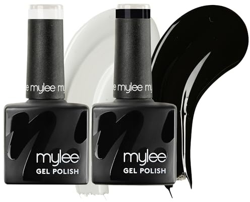 Mylee Gel Nail Polish Black & White Duo 2x8ml [Cruella] - UV/LED Nail Art Manicure Pedicure for Professional, Salon & Home Use - Long Lasting & Easy to Apply, Vegan & Cruelty Free