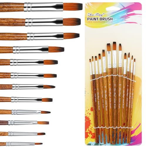 12 Stück Acryl Pinsel Set, Aquarellpinsel, Künstlerpinsel, Aquarellpinsel Pinselset für Acrylfarben, Professionelles Kunstpinsel Nylon, Acrylfarben Pinsel zum Gouache Ölgemälde Künstler Erwachsene