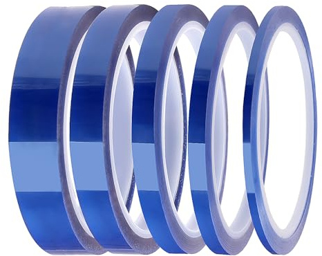 Lyeteung 5 Rollos 3/6/8/12/20 mmx33m Cinta Resistente al Calor, Cinta Térmica para Sublimación, Cintas Térmicas, para Impresión Electrónica, Manualidades, Azul