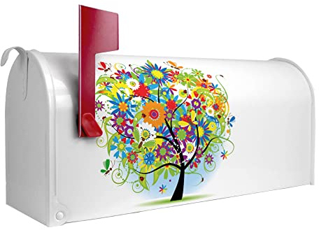banjado Amerikanischer Briefkasten - US Mailbox/Letterbox mit Motiv Motiv Märchenzauberbaum 51x22x17cm - Postkasten Stahl aus Amerika – Briefkasten amerikanisch weiß pulverbeschichtet