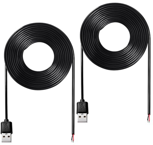 KUOQIY 2 Pièces 2m Câble nu USB 2.0 USB-A Mâle 2 Broches, Câbles USB 2.0 à Fil nu à Extrémité Ouverte 5V 3A 22AWG 2 Cœurs, pour Installation ou Réparation D'équipements