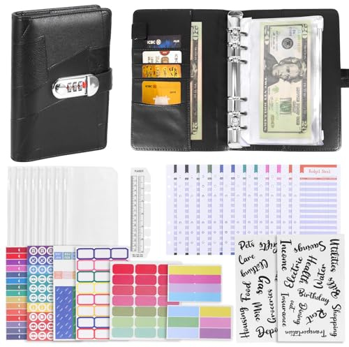 Geldsparbinder Budget Planner, Sparbuch für Geld mit Zahlenschloss100 Umschläge A6 Geldspar-Ordner Spar Challenge, 100 Envelope Saving Challenge Sparen Organizer Geld mit 12 Karten Leicht zu Sparen