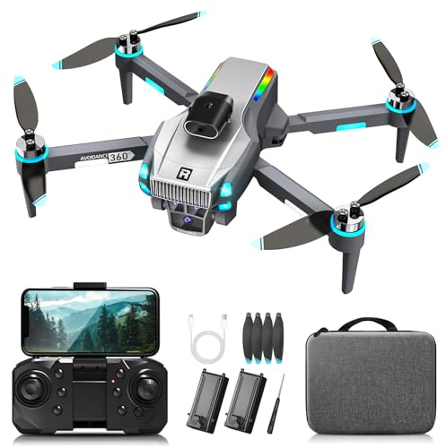 Drone con Cámara 4K, Localización del Flujo Luminoso en Suspensión, Cabezal de Evitación de Obstáculos de 360°, Motor sin Escobillas, 2 Baterías, Silver Gray