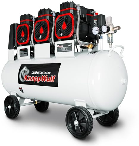 KnappWulf Compressore silenzioso, 10 bar, serbatoio da 100 l, 400 V, 4500 W, 69 dB, flusso d'aria 768/min, con separatore d'acqua, silenzioso, compressore d'aria KW6200, compressore d'aria con motori