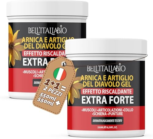 Bell’Italia Bio Arnica E Artiglio Del Diavolo Gel Extra Forte 2x550ml Scalda Muscoli Sportivi Uomo e Donna Arnica Gel Forte per Disturbi Articolari, Muscolari e Collo Made In Italy