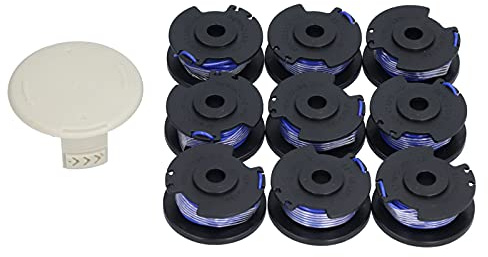 AMAKO Kit di Ricambio Bobina Filo per Tagliabordi, 9 Pezzi in ABS Resistente con Cappuccio per Taglio Rapido. Compatibile con Tagliabordi a Batteria 18V, 24V, 40V