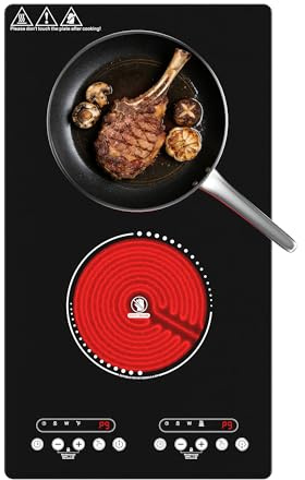 Electric Cooktop 2 Burner, 30.48 cm Built-in Electric Stove Top with Dual Heating Rings, Child Lock & Keep-Warm – Portable Countertop Burner for Kitchen, RV, Apartment, All Cookware Compatible