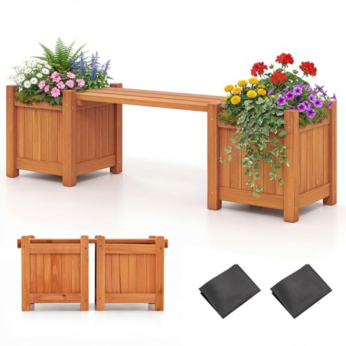 RELAX4LIFE Fioriere da Esterno con Panchina, in Legno di Abete, Panca da Giardino per 2 Persone, con Base a Doghe Removibile e Design ad Incastro, per Balcone e Terrazzo (Arancione,105x26,5x29,5cm)