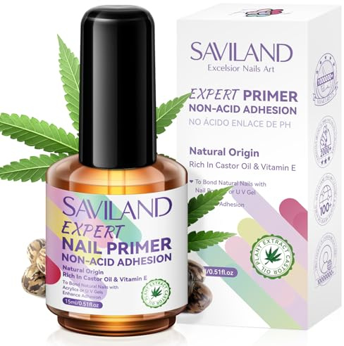 SAVILAND Primer para Uñas Sin Levantamiento: 15 ml de Adhesivo Preparador Natural para Uñas Sin Ácido, para Esmalte en Gel y Uñas Acrílicas en Polvo