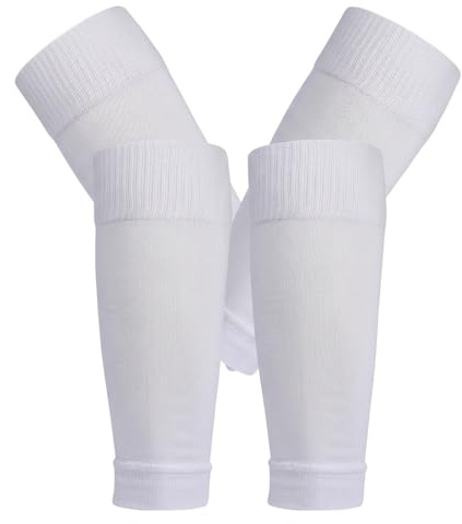 2 Paar Weiß FußBall Stutzen,Ohne Socken Kinder Fußball,Elastisch Sleeves Tubes Sportsocken,Stulpen Fussball Jungs,Universalgröße Stutzenstrumpf,für Jungen Laufen,Basketball,Radfahren,Eishockey