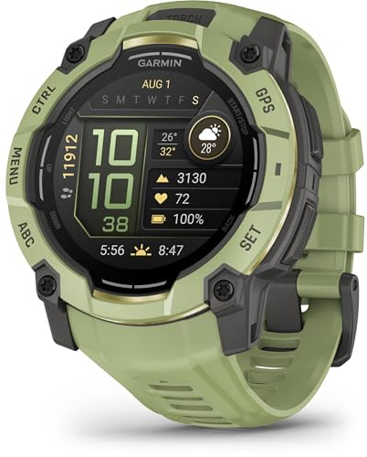 Garmin Instinct® 3 – 50 mm, AMOLED Display, Rugged Outdoor GPS Smartwatch, Built-in Flashlight, Alpine Rush Collection Limited Edition Color, Fern Green with Fern Green Band